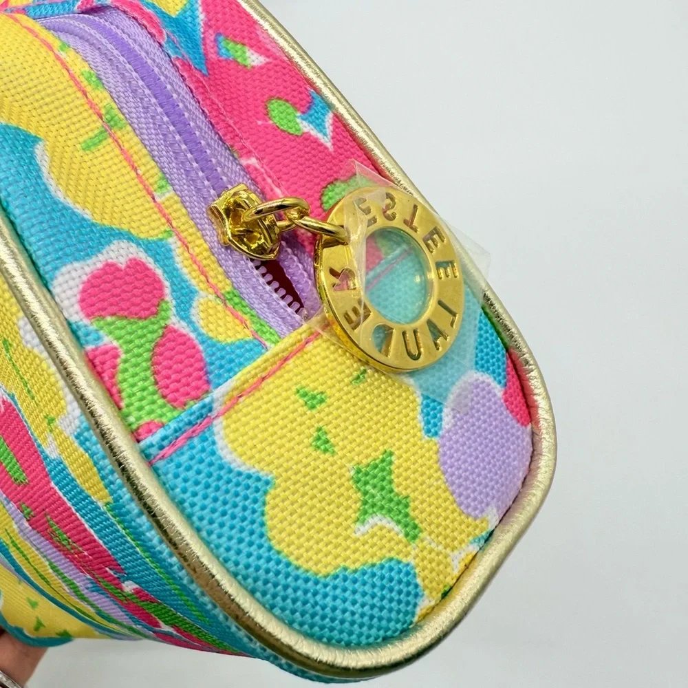 Lilly Pulitzer x Estee Lauder Blue Pink Cosmetic Makeup Bag 2 Travel Containers